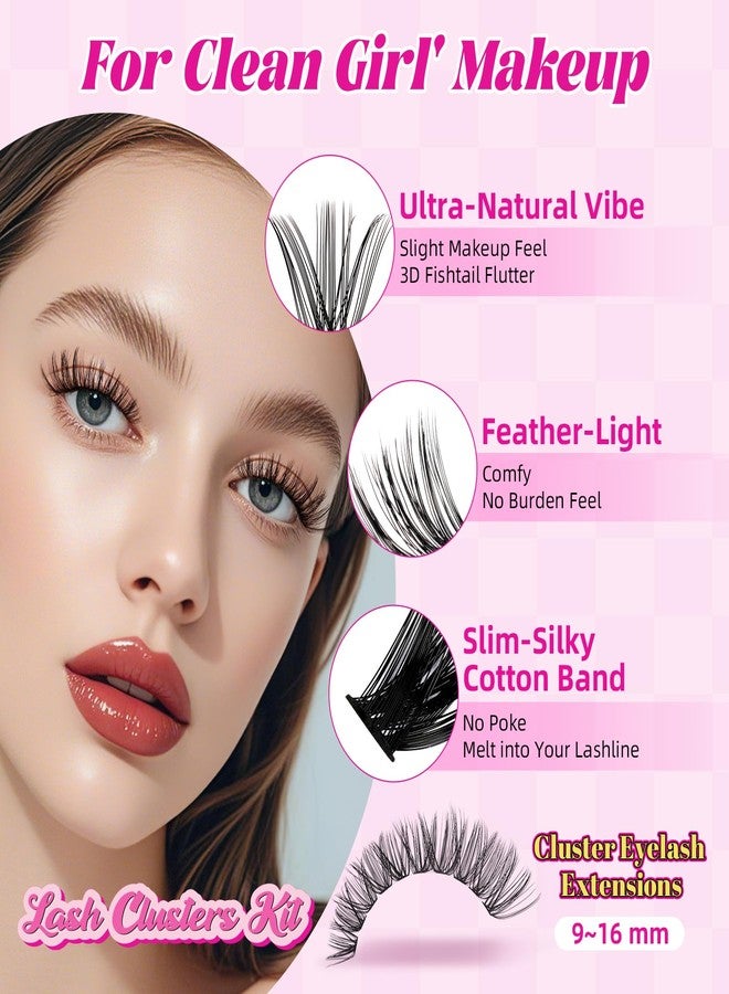 WLFRHD WLF Lash Clusters Kit 640 Pcs Lash Extension Kit Individual Lashes D Curl Clusters Eyelashes Extensions Kit with Lash Book Eyelash Bond and Seal Remover Tweezers Brush(Mix 9-16mm,30D+40D+50D+60D Kit) - Image 2